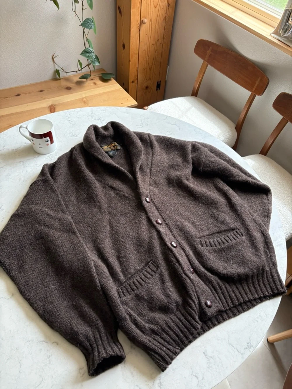 Vintage Eddie Bauer Men's Brown Shawl Collar Wool Cardigan like new - Picture 4 of 9